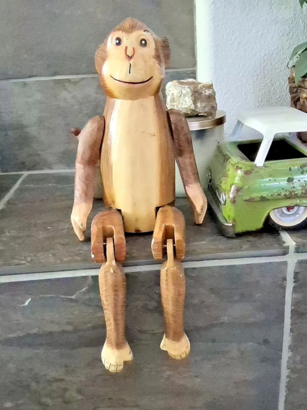 Antique Jointed Composition Monkey Window Shelf Sitter Toy Vintage Doll 14" Tall